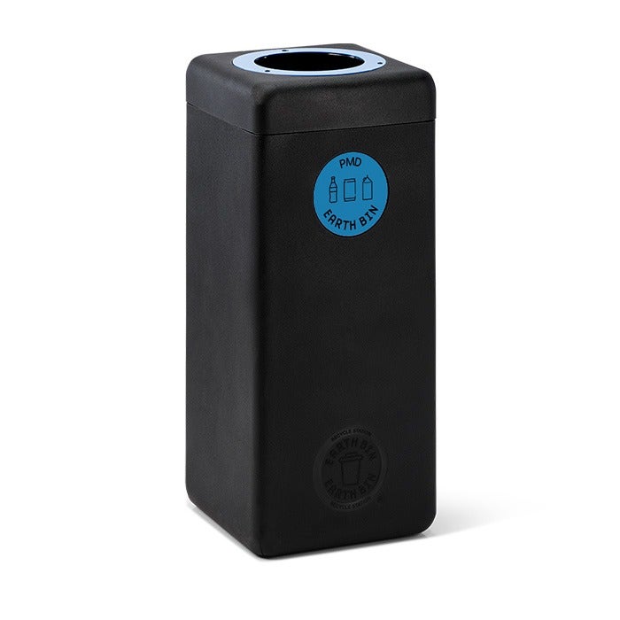 EarthBin afvalbak 60 liter zwart met blauw open deksel - PMD (BE) - vooraanzicht