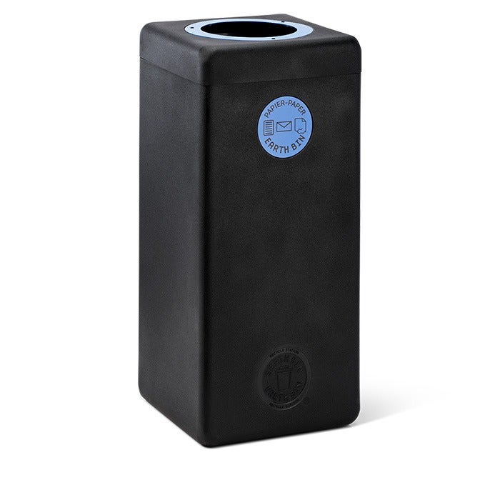 EarthBin afvalbak 90 liter zwart met blauw open deksel - papier - vooraanzicht
