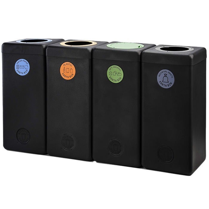 EarthBin afvalscheidingsstaion 4x90 liter - zwart - papier, plastic, GFT, restafval