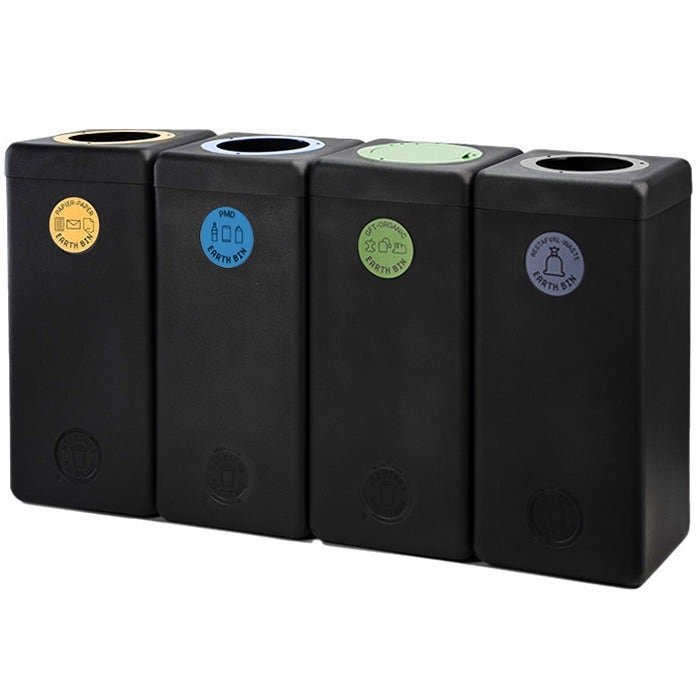EarthBin afvalscheidingsstaion 4x90 liter - zwart - papier, PMD, GFT, restafval