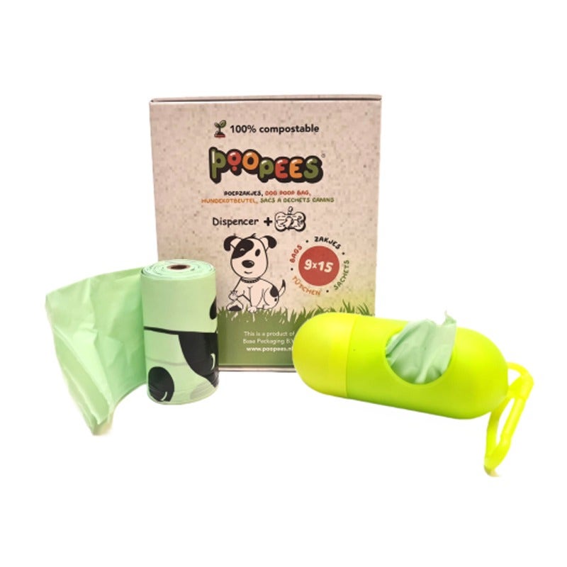 Hondenpoepzakjes Poopees dispenser met 9 rol x 15 zakjes