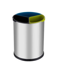 Ronde afvalscheidingsbak 3 vaks mat RVS (3x 3,5 liter) - Hotel prullenbak