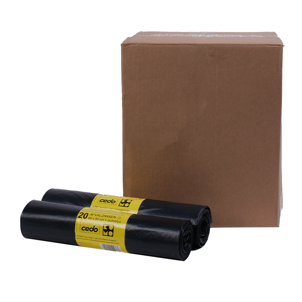 KOMO vuilniszakken 60 liter grijs 60x80cm 50my - Doos 20 rollen à 20 stuks