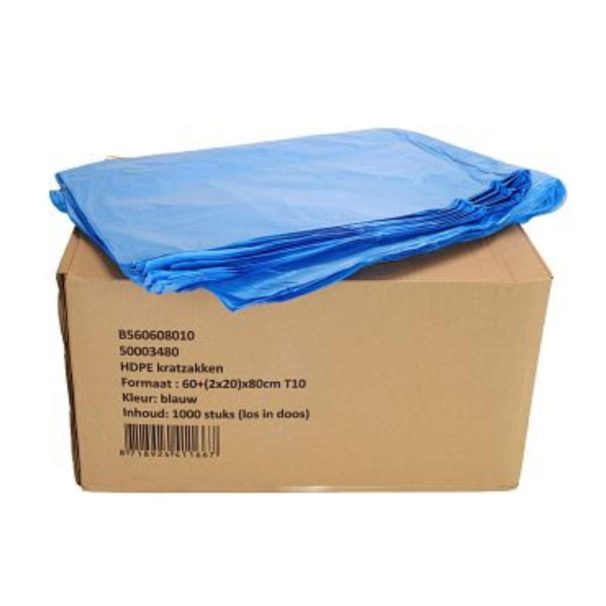 Kratzakken 60/20x80cm T10 HDPE blauw - Doos 1000 stuks