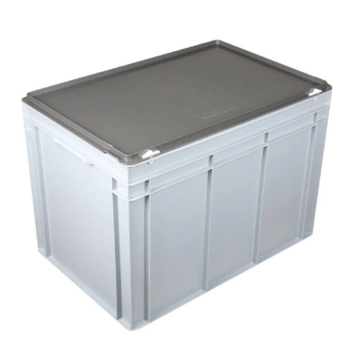 Kunststof krat met deksel 600x400x440 mm 90 liter grijs