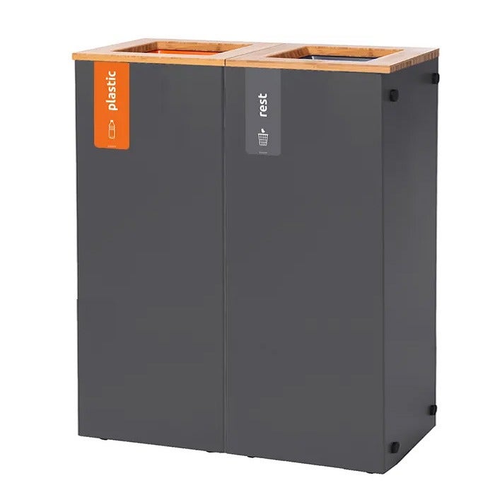 Duo afvalbak Paxa L 2x65 liter antraciet + deksel bamboe