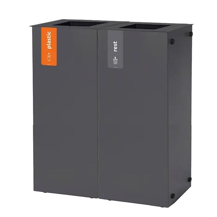 Duo afvalbak Paxa L 2x65 liter antraciet + deksel staal antraciet