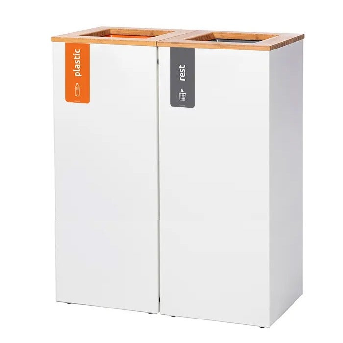 Duo afvalbak Paxa L 2x65 liter wit + deksel bamboe