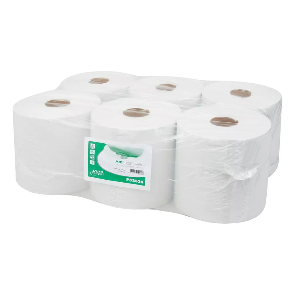 Midi poetspapier 1-laags recycled wit 20cm x 300 meter - Pak 6 rol - P53520