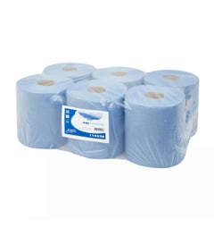 Midi poetspapier 1-laags cellulose blauw 20 cm x 300 meter - Pak 6 rollen - 110530