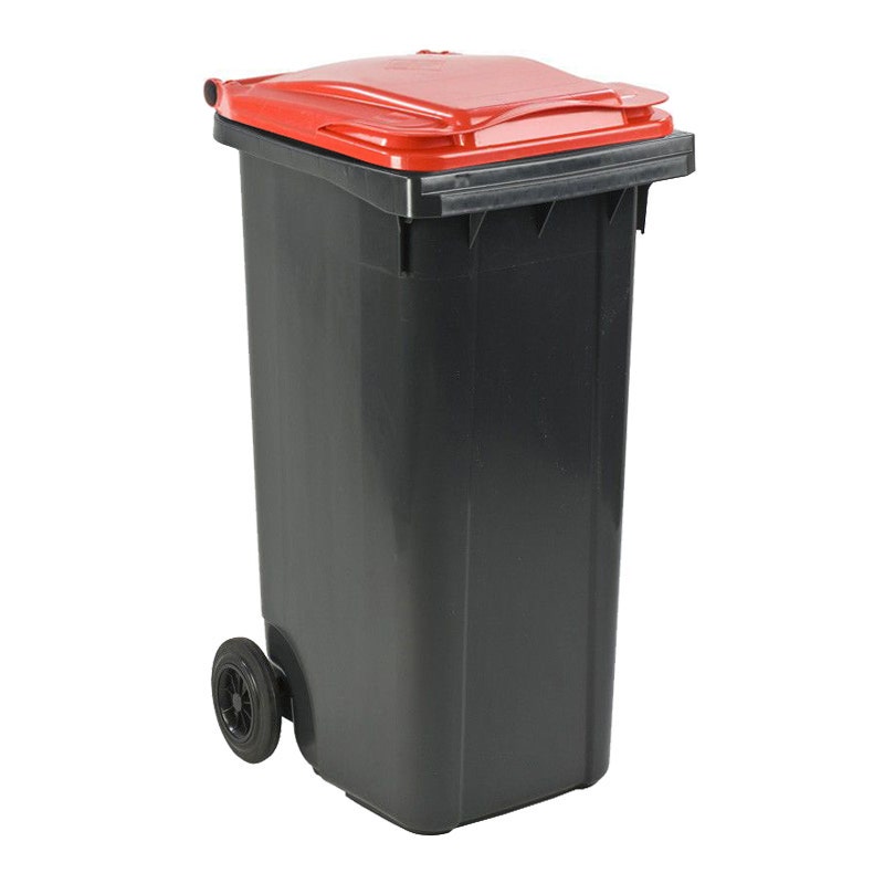 Afvalcontainer 140 liter grijs met rood deksel