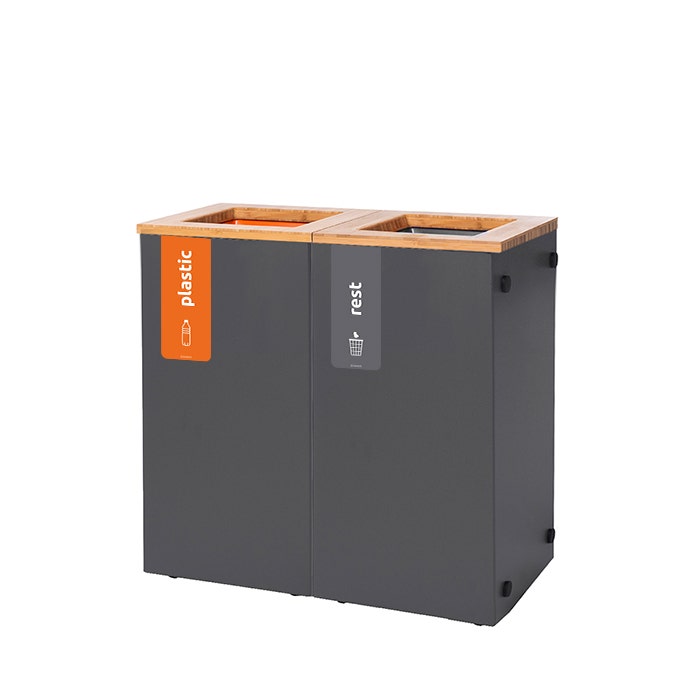 Duo afvalbak Paxa S 2x23 liter antraciet + deksel bamboe