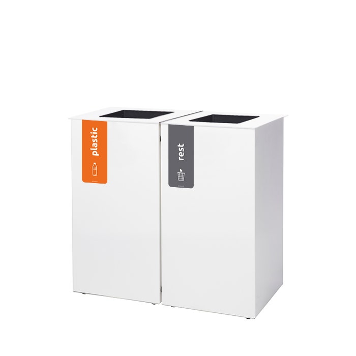 Duo afvalbak Paxa S 2x23 liter wit + deksel staal wit