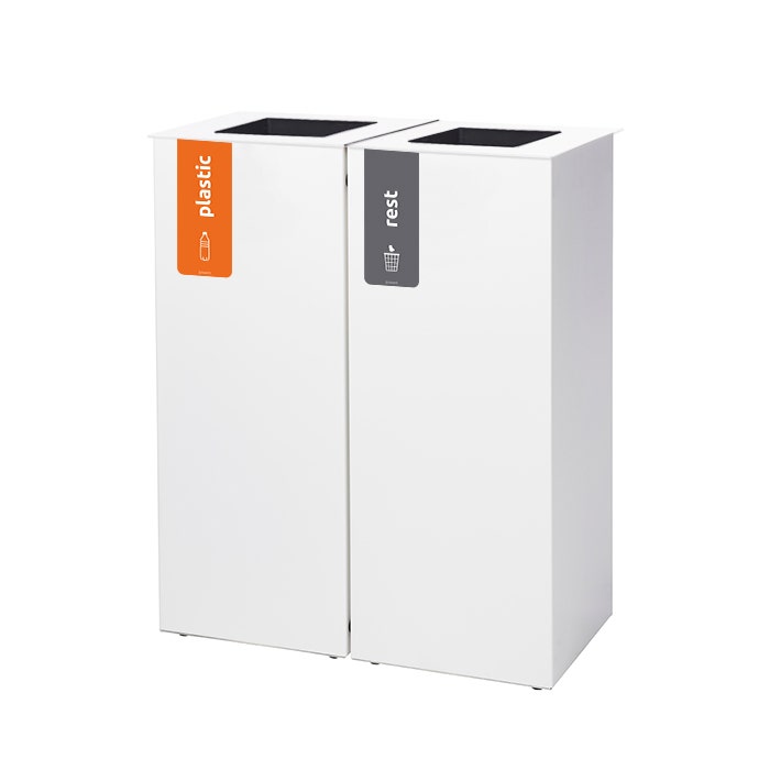 Duo afvalbak Paxa M 2x34 liter wit + deksel staal wit