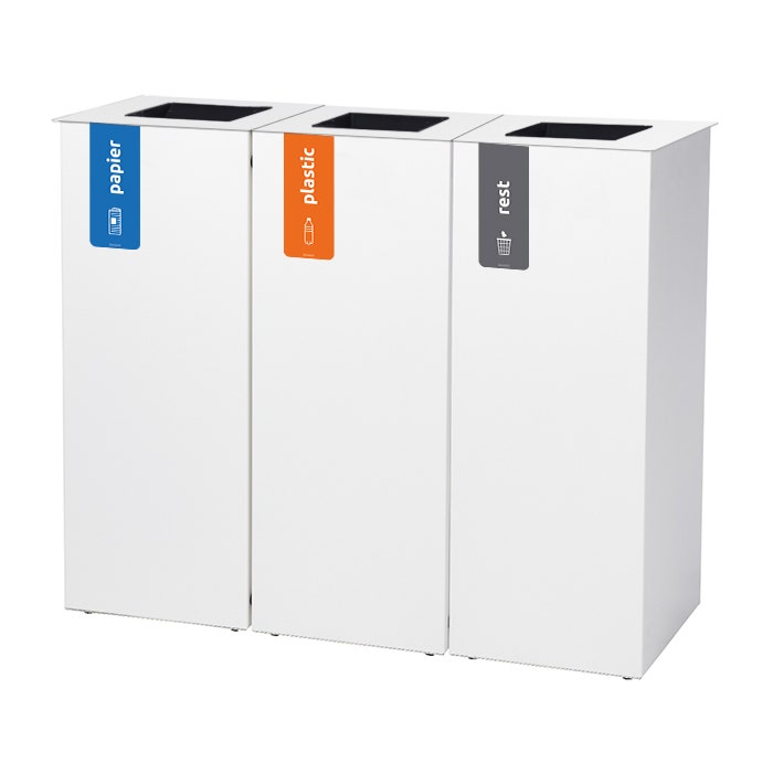 Trio afvalbak Paxa L 3x65 liter wit + deksel staal wit