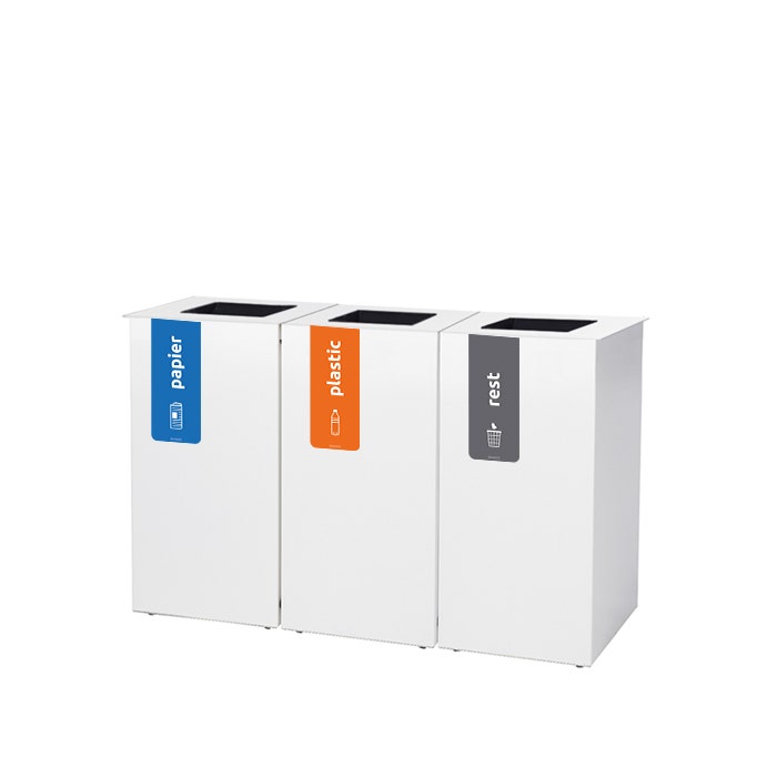 Trio afvalbak Paxa S 3x23 liter wit + deksel staal wit