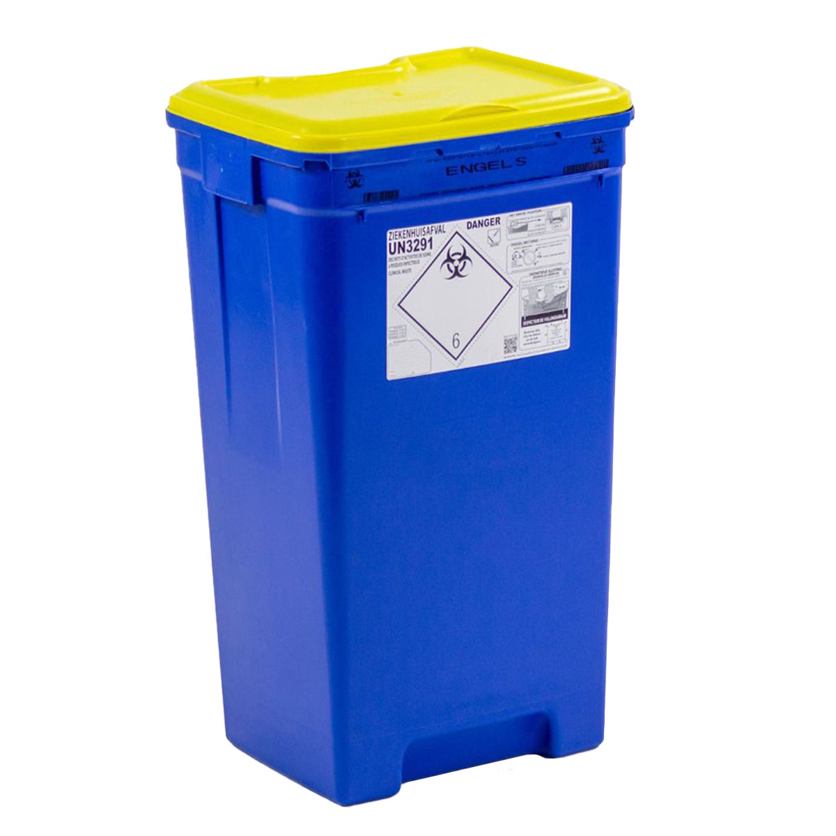 Kunststof ziekenhuisvat 60 liter blauw met geel deksel