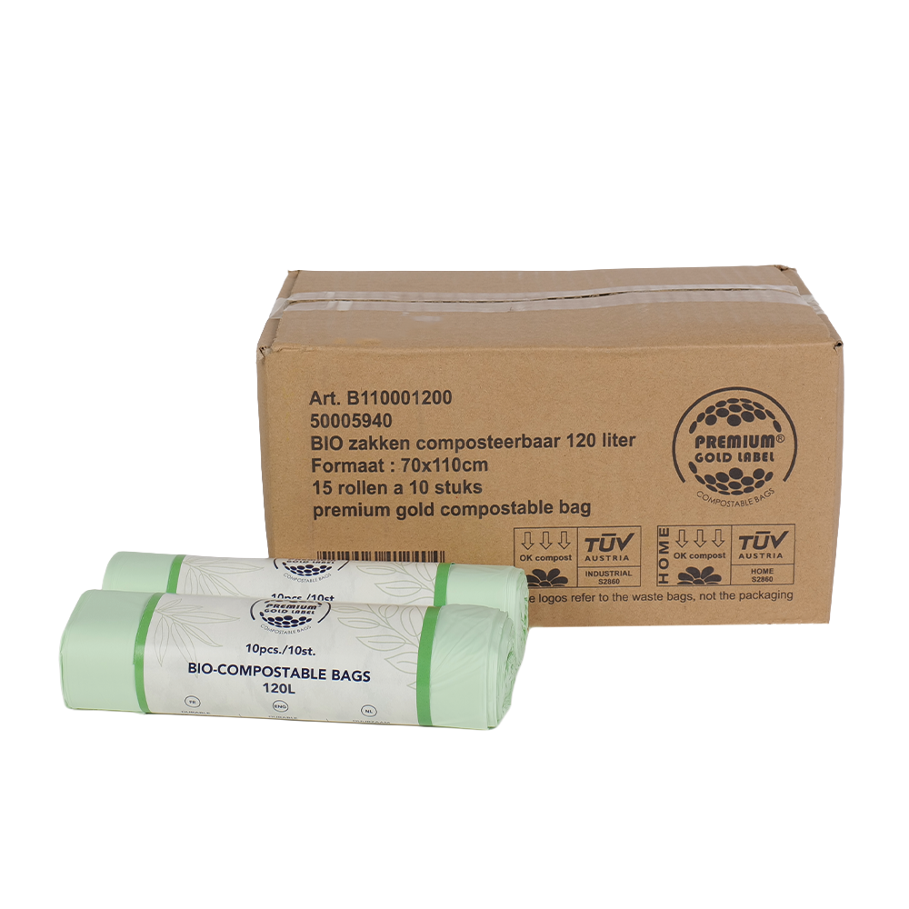 Biozakken 120 liter 70x110cm - Doos 15 rollen à 10 stuks