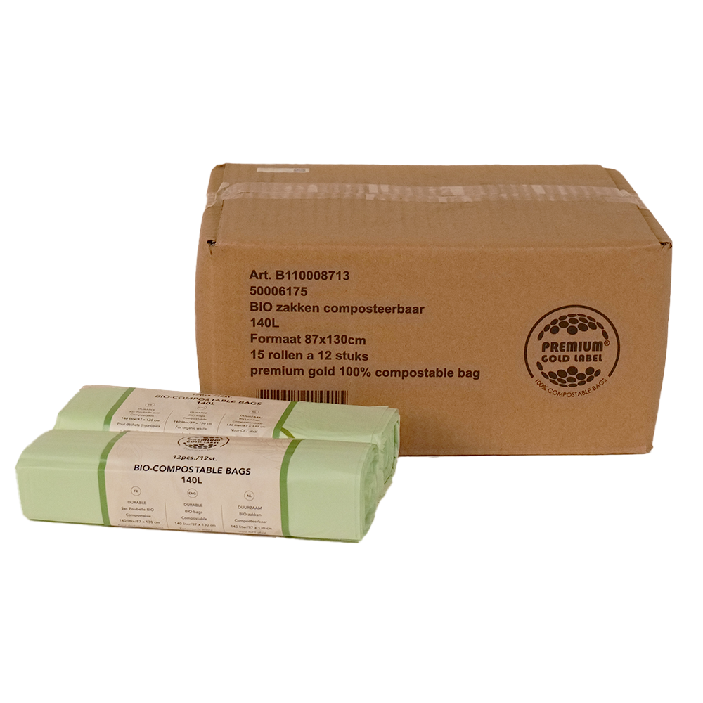 Biozakken 140 liter 87x130cm - Doos 15 rollen à 12 stuks 