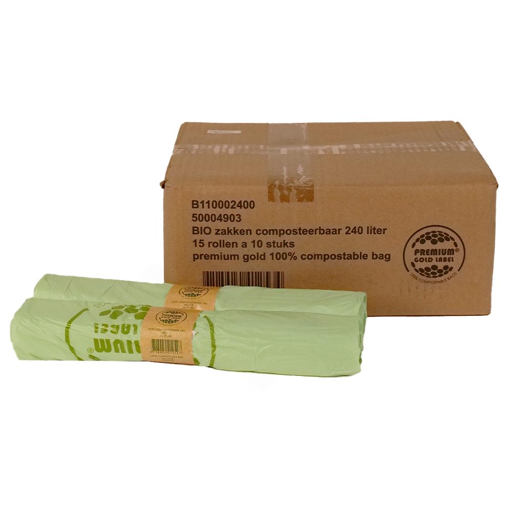 Biozakken 240 liter 105x140cm - Doos 15 rollen à 10 stuks