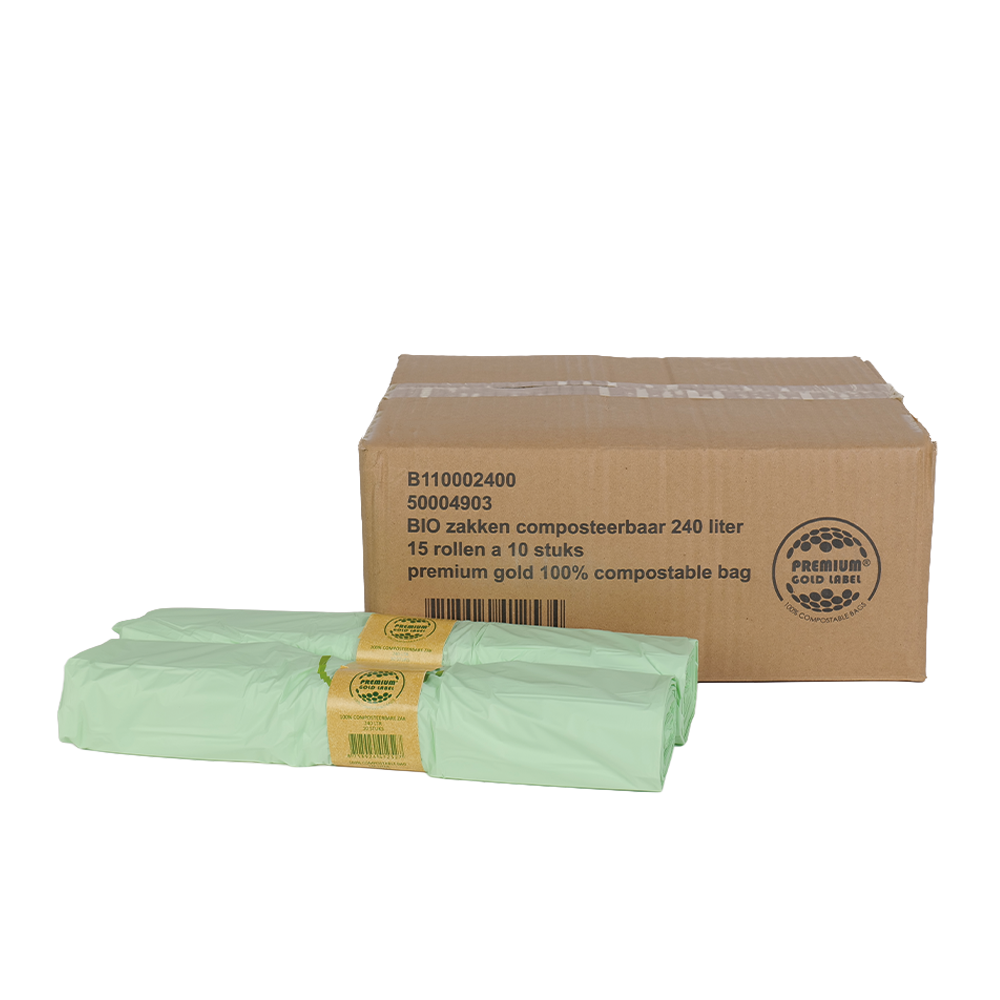 Biozakken 240 liter 105x140cm - Doos 15 rollen à 10 stuks