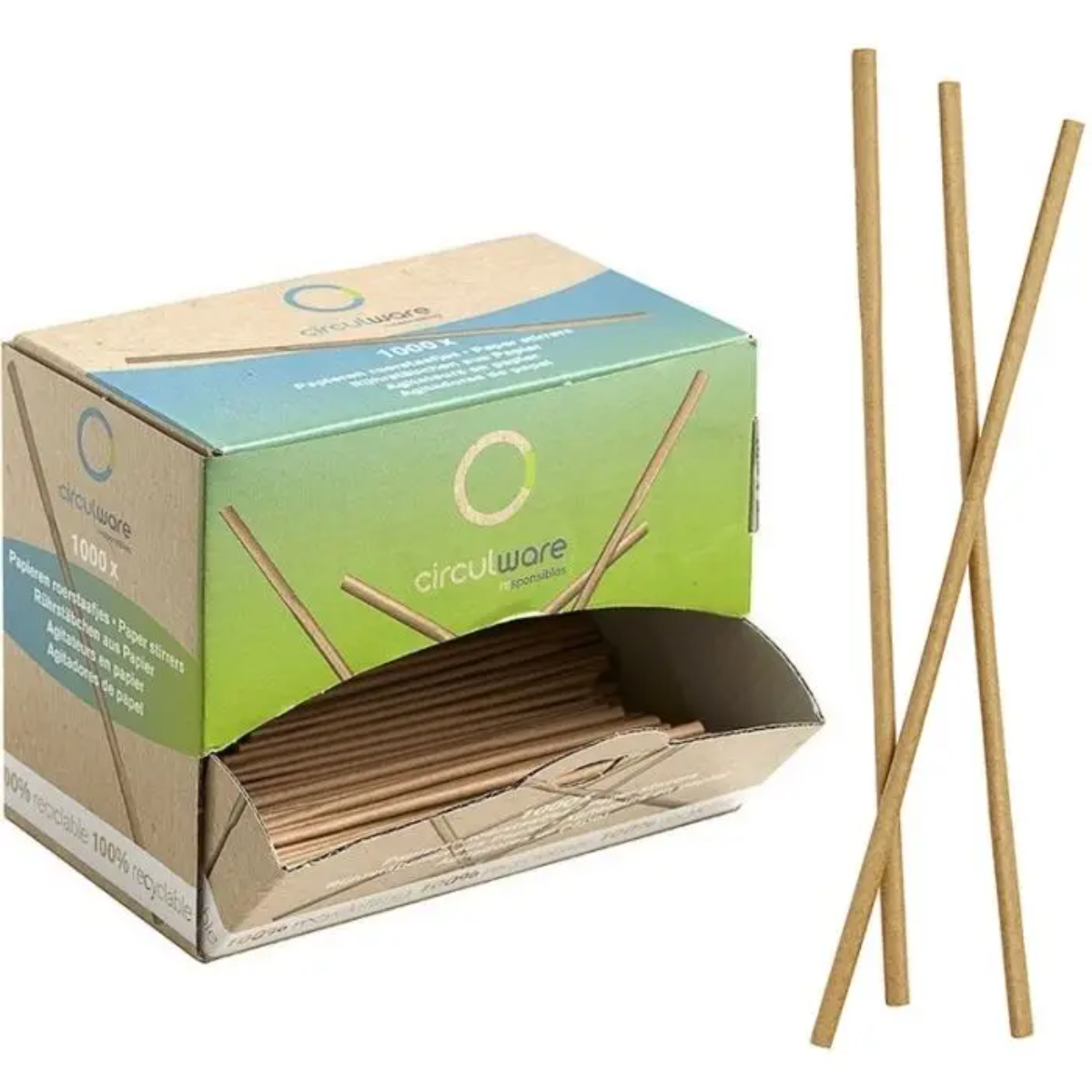Papieren roerstaafjes 140 mm - Dispenser doos van 7x 1000st