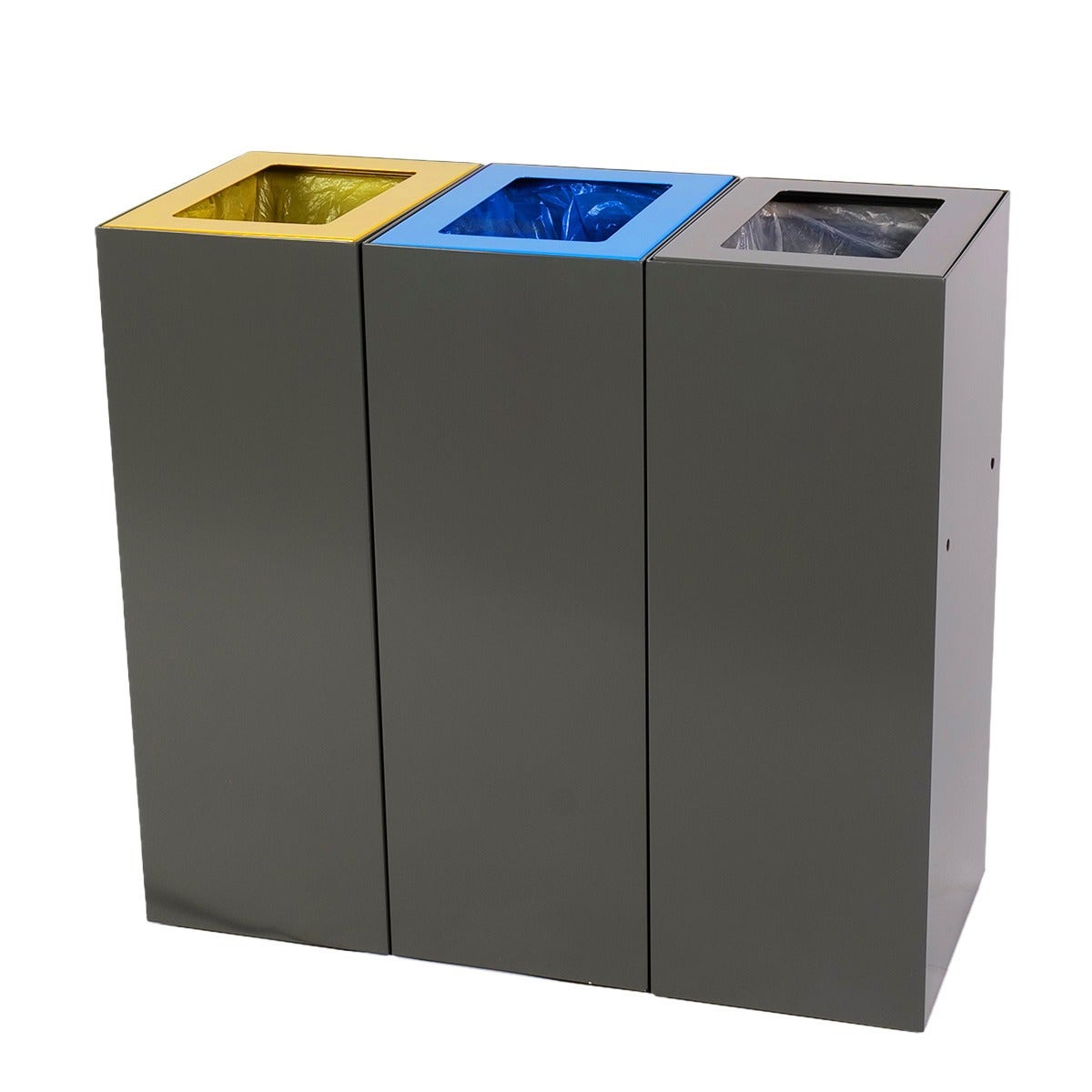 EKObin trio stalen afvalbak 3x60 liter antraciet voor papier, PMD en restafval (BE) - zonder afvalstroom stickers 