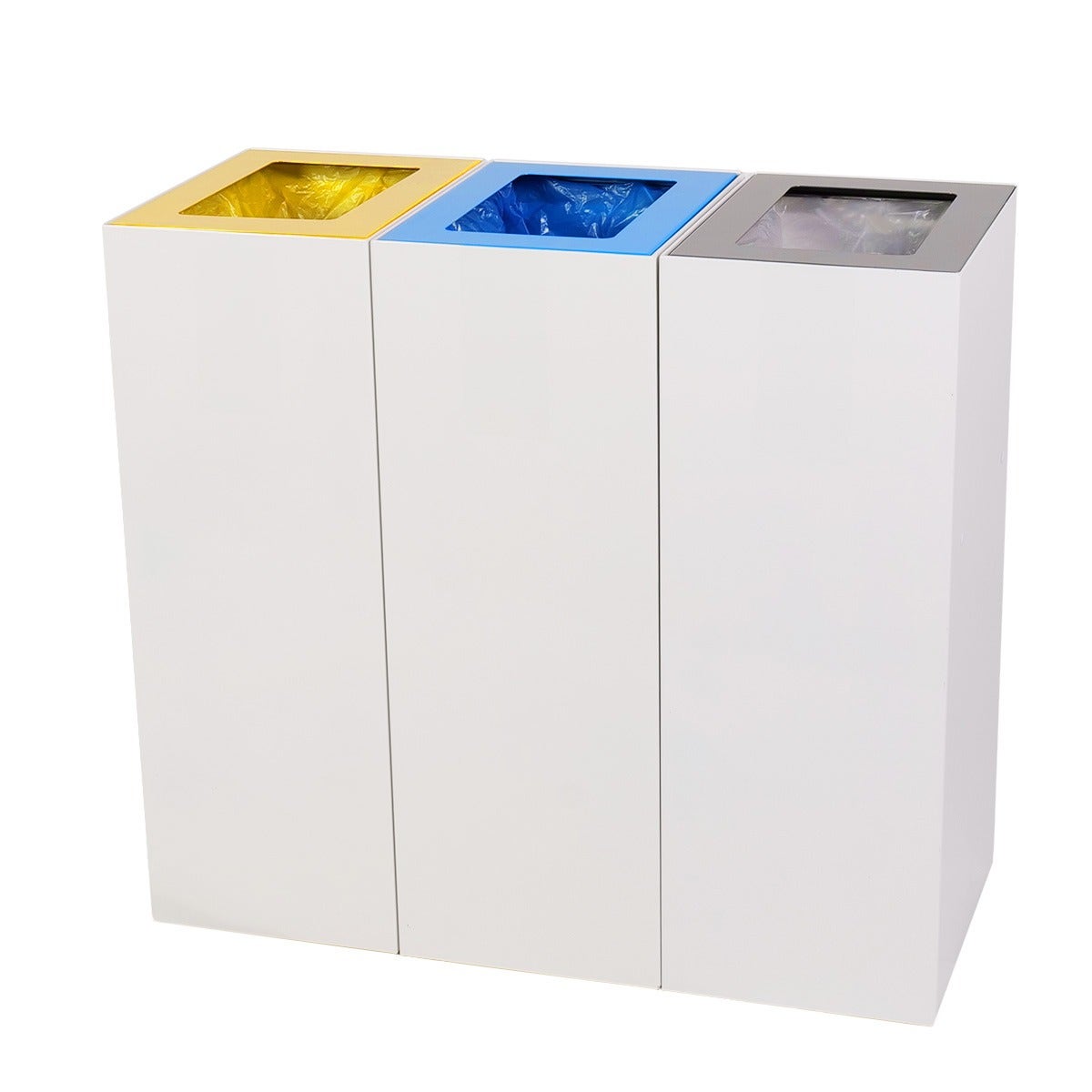 EKObin trio stalen afvalbak 3x60 liter wit voor papier, PMD en restafval (BE) - zonder afvalstroom stickers 