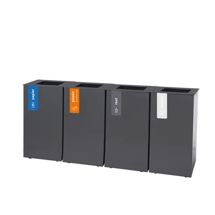 Quattro afvalbak Paxa S 4x23 liter antraciet + deksel staal antraciet