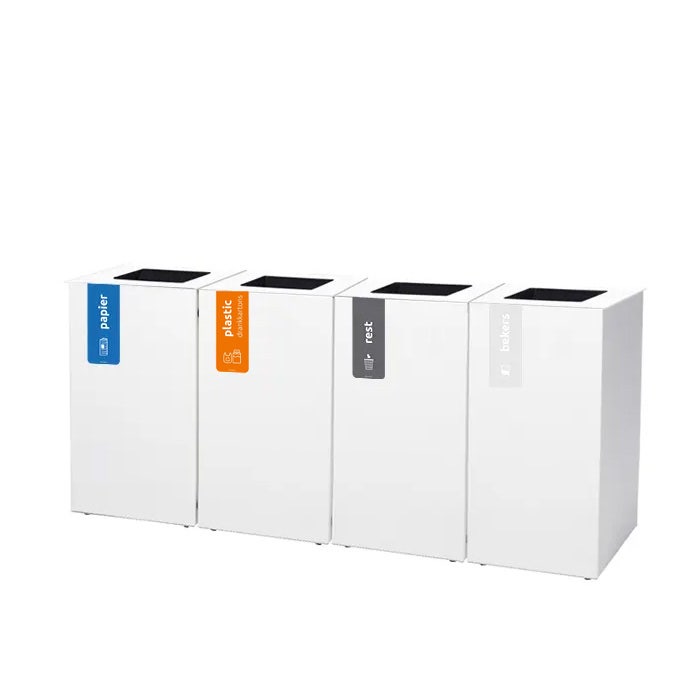 Quattro afvalbak Paxa S 4x23 liter wit + deksel staal wit