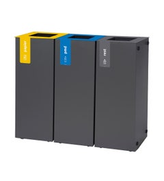 Trio afvalbak Paxa M 3x34 liter antraciet + deksel staal geel-blauw-antraciet (BE)