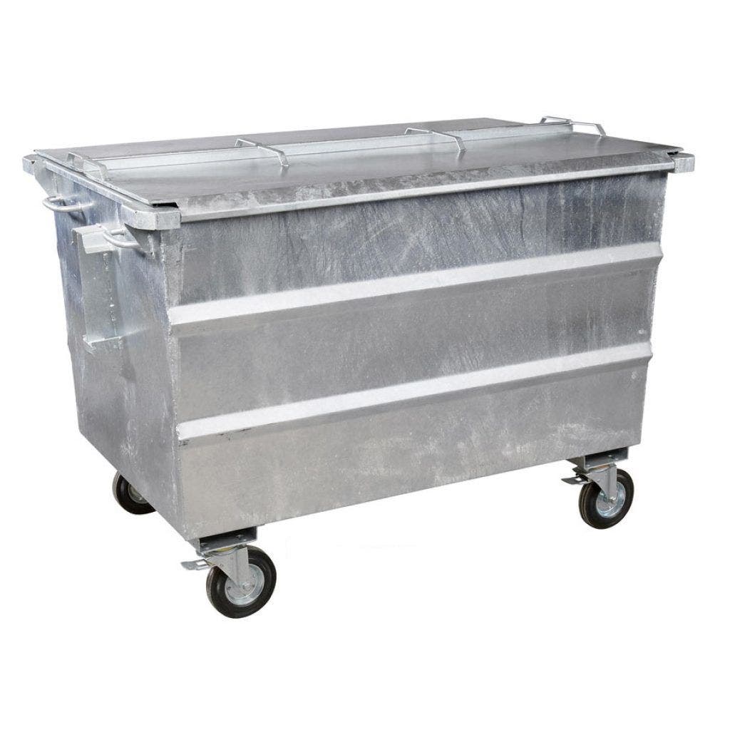 Afvalcontainer 1300 liter staal vlak deksel - Geesink opname