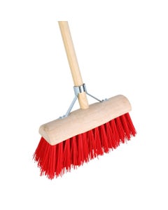 Stadsbezem halfrond nylon rood 31cm met bezemsteel 140 cm