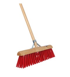 Stadsbezem halfrond nylon rood 45 cm met steel 160 cm - Harde bezem - Gemeente bezem