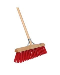Stadsbezem halfrond nylon rood 45 cm met steel 160 cm - Harde bezem - Gemeente bezem