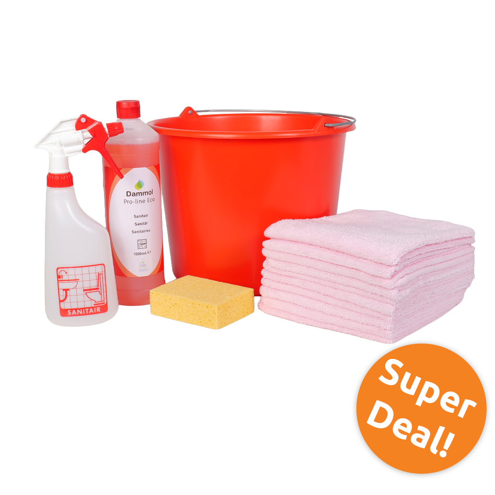 Super Deal: emmer + doek + spons + spray + reiniger - Sanitair