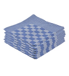 Theedoek 65x65cm blauw geblokt - 100% katoen - Set 6 stuks