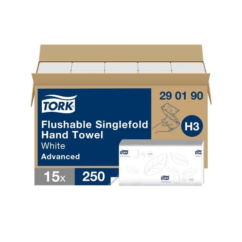 Tork handdoekpapier Flush H3 V-vouw 2-laags - 290190 doos 3750 stuks