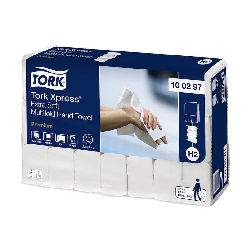 Tork handdoekpapier Premium Extra Soft H2 M-vouw 2-laags - 21 pakken à 100 vellen - 100297