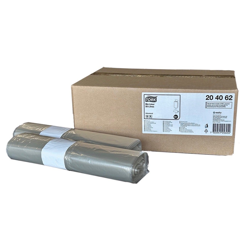 Tork B1 afvalzakken 50 liter transparant – Doos 250 stuks