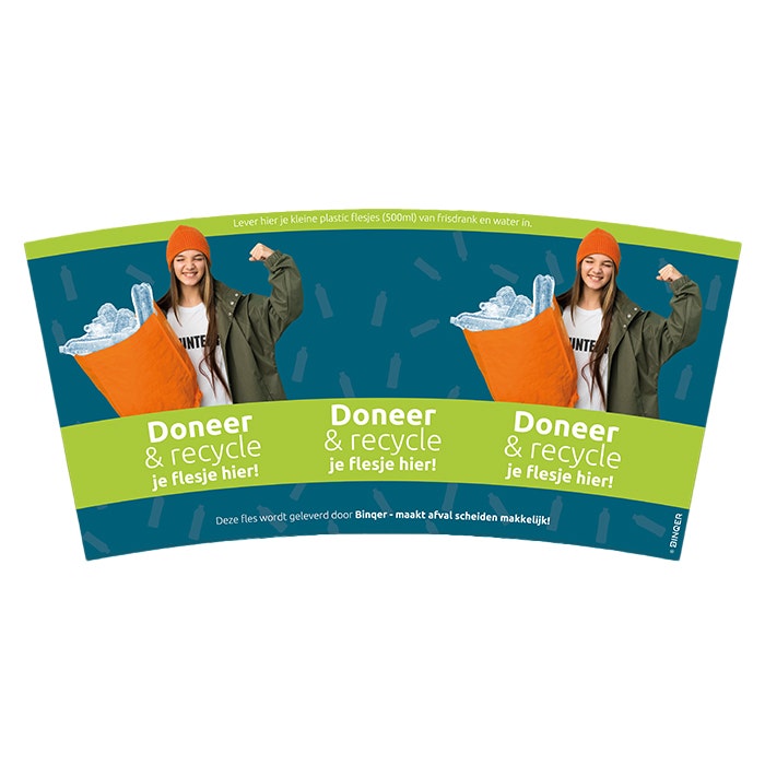 Kleurrijke wikkel voor PETMAN - Doneer & recycle ideaal voor scholen en sportclubs