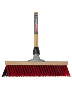 Buitenbezem X-bezem nylon 40 cm rood/zwart met bezemsteel 160 cm