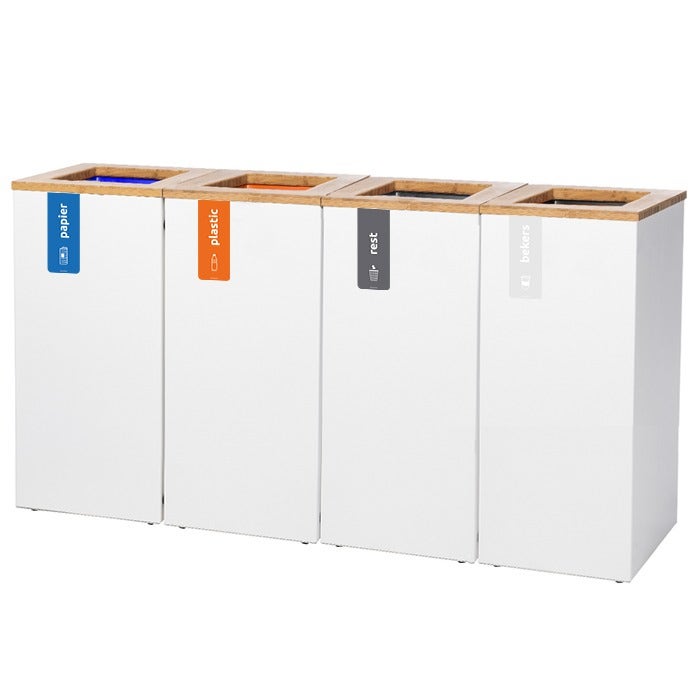 Quattro afvalbak Paxa XL 4x90 liter wit + deksel bamboe