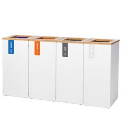 Quattro afvalbak Paxa XL 4x90 liter wit + deksel bamboe