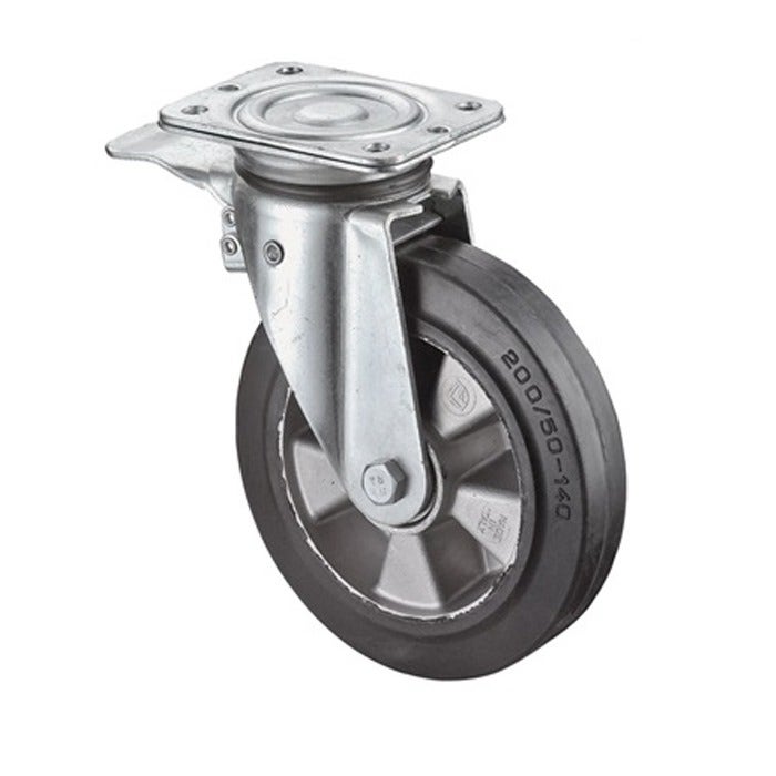 Zwenkwiel verzwaard Ø200mm aluminium/rubber - Set 4 stuks