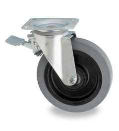 Zwenkwiel voor afvalcontainer Ø200mm zonder rem streeploos grijs 400 kg.