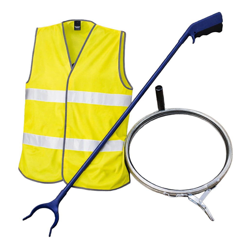 Zwerfafval set - Afvalgrijper, veiligheidshesje en afvalzakhouder