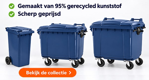 Blauwe containers van gerecycled materiaal