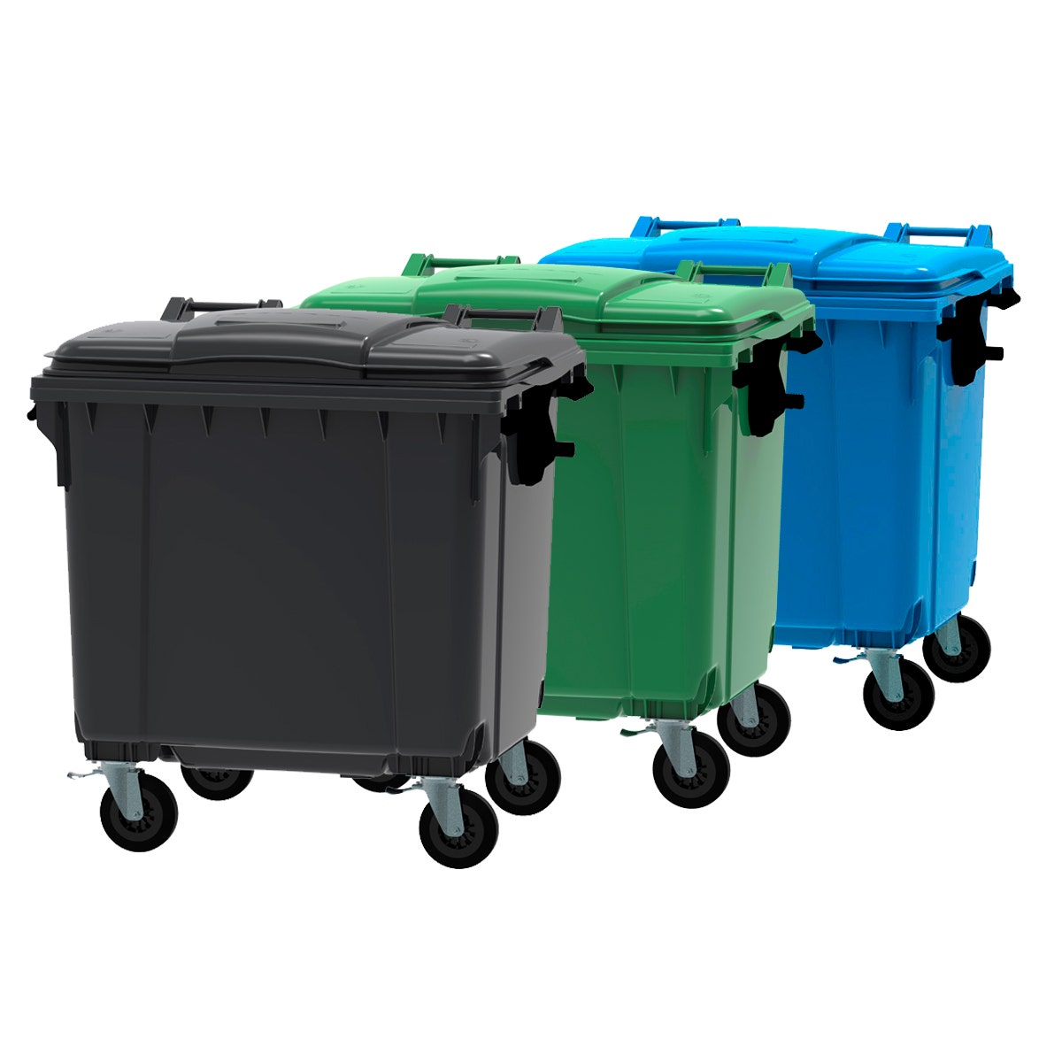 3 afvalcontainers met verschillende kleuren