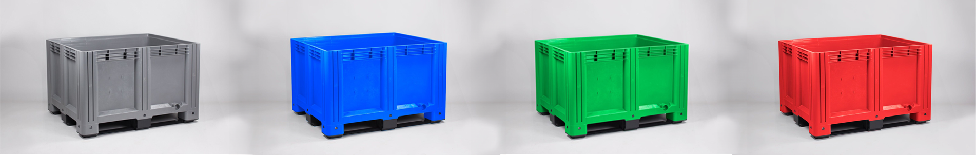 Palletboxen grijs - blauw - groen - rood